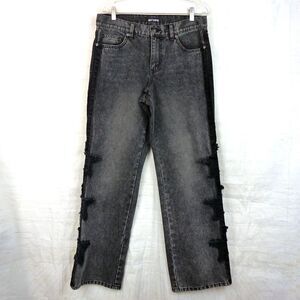 Hot Topic Star Patch Jeans Mens 32 Faded Black Wide Leg Y2K Grunge Punk Skate